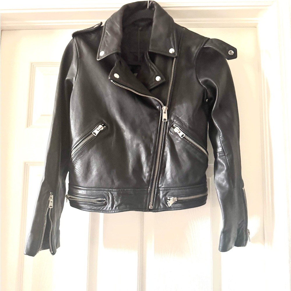 All Saints Lambskin leather moto jacket that is soft and supple NWT Sz 4